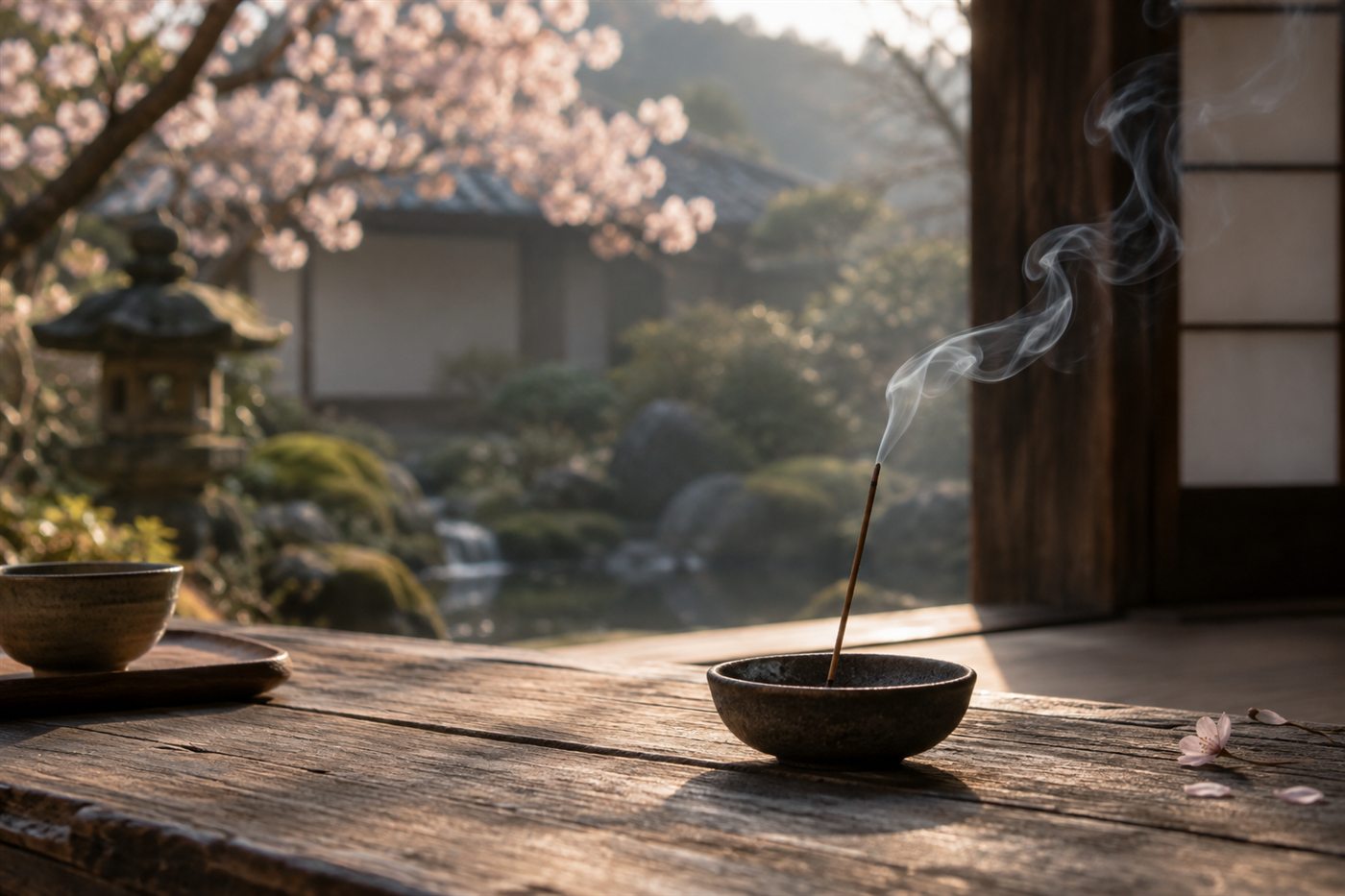 Incense smoke in warm morning light
